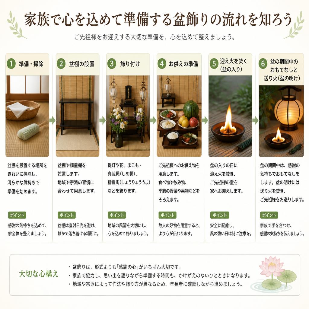 家族で心を込めて準備する盆飾りの流れを知ろう