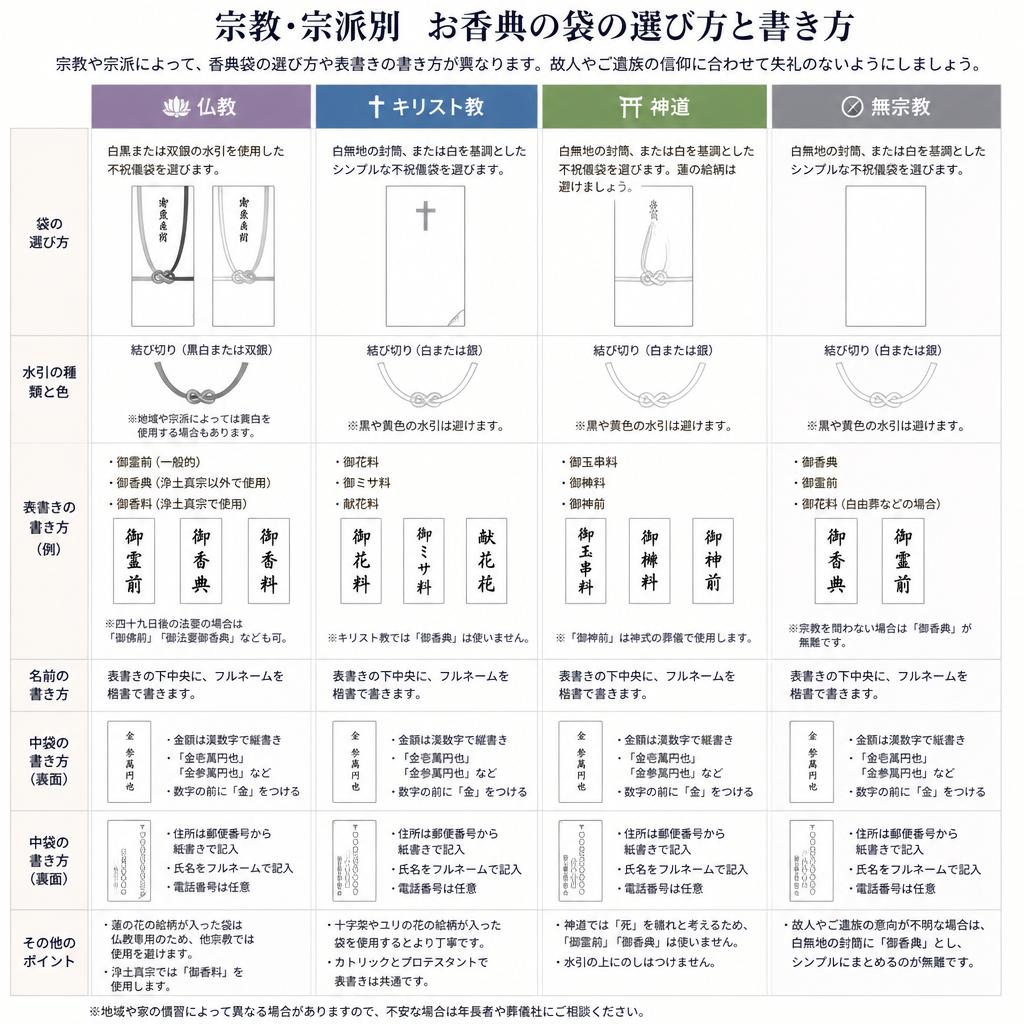 2. 宗教ごとのお香典のマナー